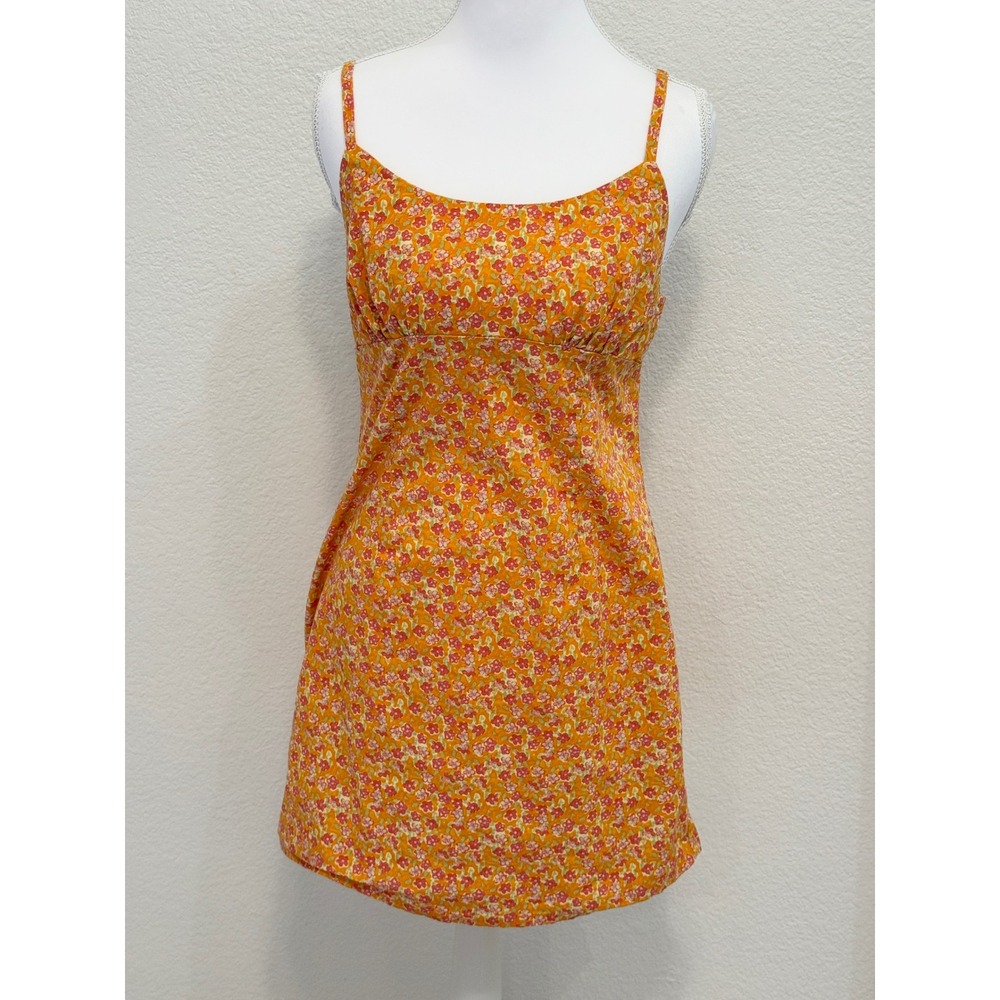 Wild Fable Orange Floral Mini Dress Cutout Back Smocked Size Medium